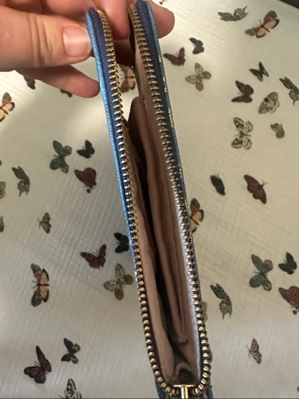 Anthropologie Blue World Map Zip Wallet Pouch with Gold Accents - Picture 7 of 9